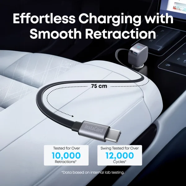 Nano Car Charger 75W with Retractable USB-C Cable