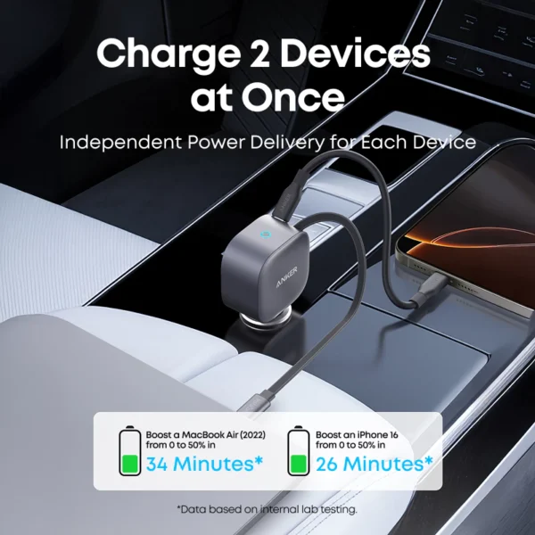 Nano Car Charger 75W with Retractable USB-C Cable